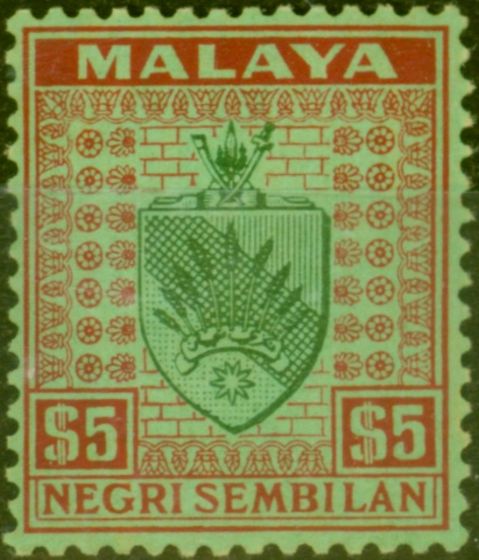Rare Postage Stamp from Negri Sembilan 1936 $5 Green & Red-Emerald SG39 Fine MNH (2)