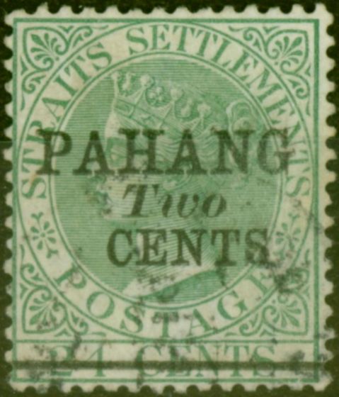 Collectible Postage Stamp from Pahang 1891 2c on 24c Green SG8 Type 6 Fine Used Scarce