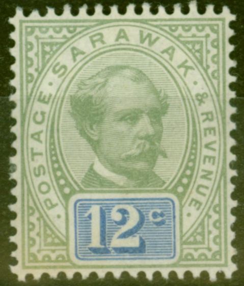 Rare Postage Stamp from Sarawak 1888 12c Green & Blue SG16 V.F Very Lightly Mtd Mint