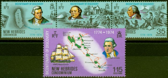 Old Postage Stamp from New Hebrides 1974 Bicentenary of Discovery Set of 5 SG192-195 Very Fine MNH