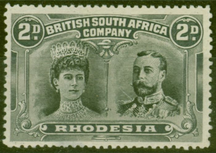 Rare Postage Stamp from Rhodesia 1910 2d Black & Slate  SG129var Gash in Ear Fine & Fresh Lightly Mtd Mint