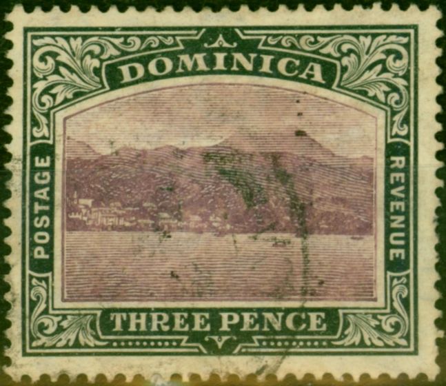 Rare Postage Stamp Dominica 1907 3d Dull Purple & Grey-Black SG41 Good Used