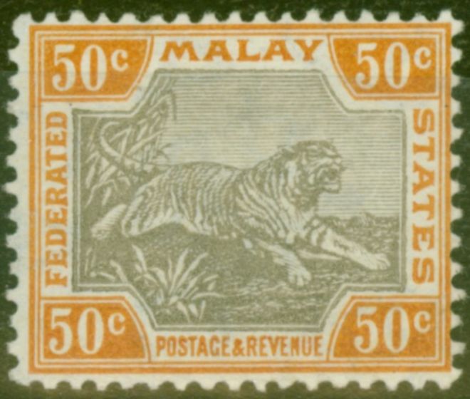 Old Postage Stamp from Fed of Malay States 1906 50c Grey-Brown & Orange-Brown SG47c V.F Very Lightly Mtd Mint