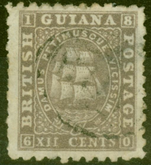Old Postage Stamp from British Guiana 1865 12c Grey-Lilac SG65a P.10 Good Used Ex-Frederick Small