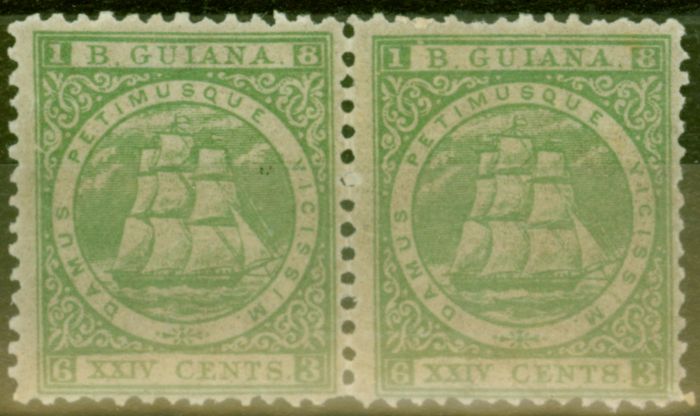 Rare Postage Stamp from British Guiana 1863 24c Yellow Green SG78 P.12 Superb MNH & MM Pair Very Fresh Ex-Sir Ron Brierley