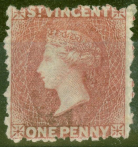 Old Postage Stamp from St Vincent 1862 1d Rose-Red SG5 Fine & Fresh Lightly Mtd Mint