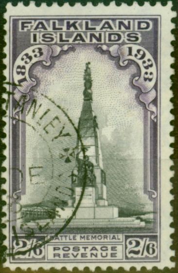 Old Postage Stamp from Falkland Islands 1933 2s6d Black & Violet SG135 V.F.U