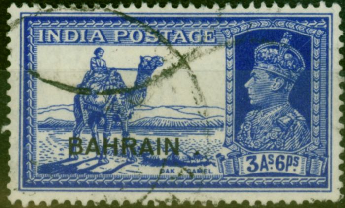 Old Postage Stamp Bahrain 1938 3a6p Bright Blue SG27 Fine Used