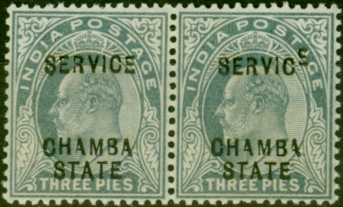 Valuable Postage Stamp Chamba 1905 3p Slate-Grey SG023Var 'Raised E' in Service Fine MNH Pair