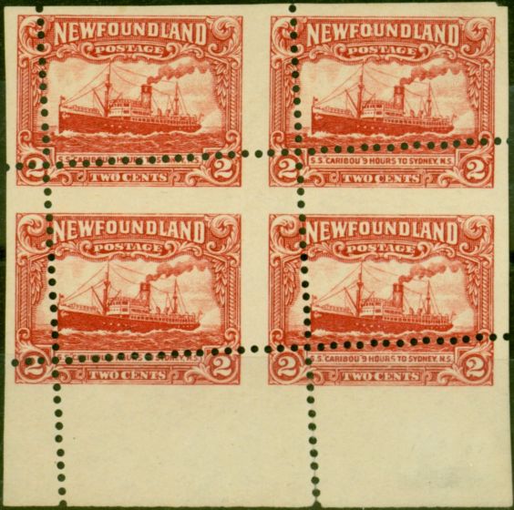 Collectible Postage Stamp Newfoundland 1928 2c Carmine SG165Var V.F MNH Block of 4 Spectacular Mis-Perf