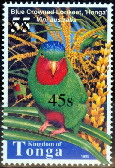 Old Postage Stamp from Tonga 2002 45s on 55s Blue Crowned Lorkeet SG1546 Very Fine MNH