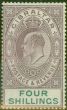 Old Postage Stamp from Gibraltar 1903 4s Dull Purple & Green SG53 Fine Mtd Mint (5)