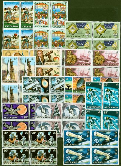 Valuable Postage Stamp from Ascension 1971 Space Travel set of 14 SG135-148 in Superb MNH Blocks of 4