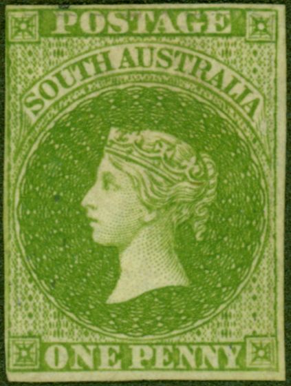 South Australia 1859 1d Yellow-Green SG13 Fine & Fresh Mtd Mint (Hinge remnant)