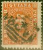 Old Postage Stamp from British Guiana 1860 2c Dp Orange SG30 Fine Used Ex-Fred Small