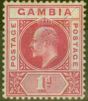 Valuable Postage Stamp from Gambia 1909 1d Red SG73var Slotted Frame Fine Mtd Mint
