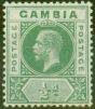Rare Postage Stamp from Gambia 1912 1/2d Green SG86avar Deformed B in GAMBIA Fine Very Lightly Mtd Mint