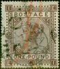 Old Postage Stamp from GB 1878 £1 Brown-Lilac SG129 Fine Used 'Oldham E DE 27 81' CDS