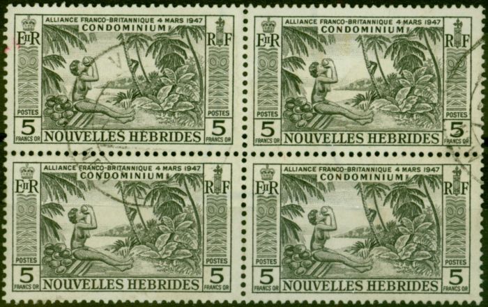 Collectible Postage Stamp New Hebrides 1957 5f Black SGF106 Superb Used Block of 4