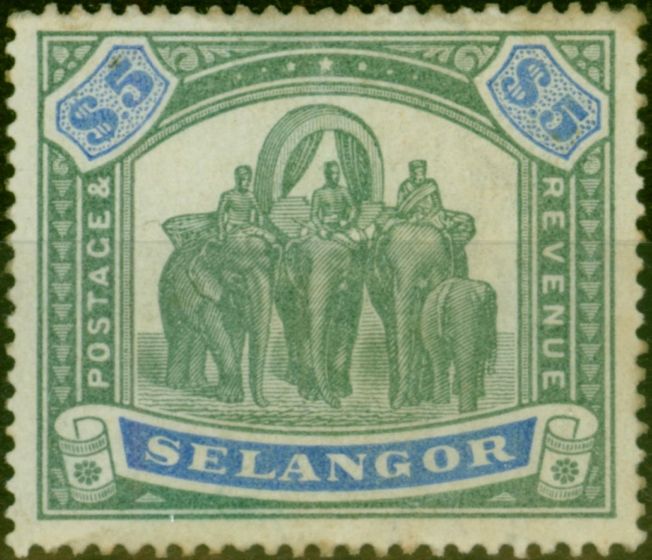 Valuable Postage Stamp from Selangor 1889 $5 Green & Blue SG64 Good MM