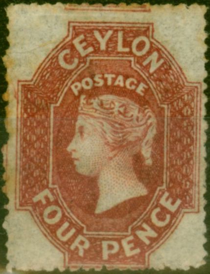 Rare Postage Stamp from Ceylon 1861 4d Dull Rose SG21 Good Unused CV £2250