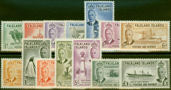 Rare Postage Stamp from Falkland Islands 1952 Set of 14 SG172-185 V.F MNH