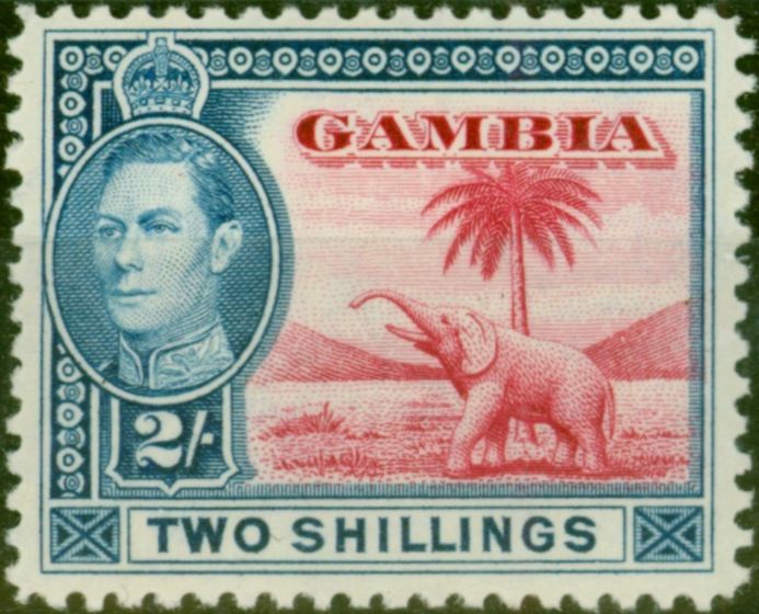 Rare Postage Stamp Gambia 1938 2s Carmine & Blue SG157 Fine MM