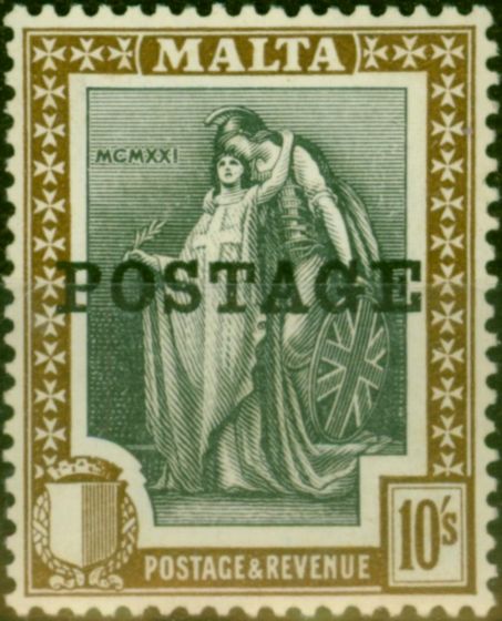 Rare Postage Stamp Malta 1926 10s Slate-Grey & Brown SG156 Fine MNH