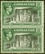 Collectible Postage Stamp from Gibraltar 1942 1s Black & Green SG127bvar Vertical Line before Southport Fine MNH Pair