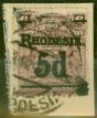 Valuable Postage Stamp from Rhodesia 1909 5d on 6d Dull Purple SG114c Fine Used on Small Piece