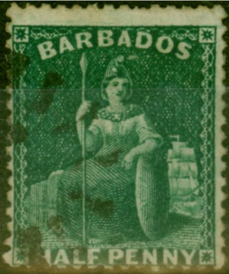 Valuable Postage Stamp Barbados 1874 1/2d Deep Green SG65 Fine Used