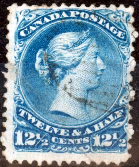 Rare Postage Stamp from Canada 1868 12 1/2c Brt Blue SG60b Watermarked Good Used