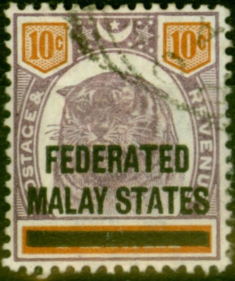 Collectible Postage Stamp from Fed of Malay States 1900 10c Dull Purple & Orange SG10 Fine Used