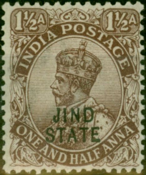 Valuable Postage Stamp Jind 1922 1 1/2a Chocolate SG67 Fine VLMM