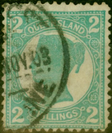Rare Postage Stamp Queensland 1897 2s Turquoise-Green SG254 Good Used