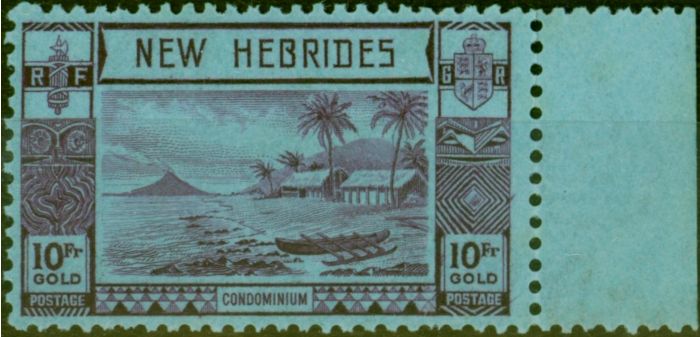 Old Postage Stamp from New Hebrides 1938 10F Violet-Blue SG63 Fine MNH