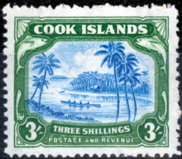 Rare Postage Stamp from Cook Islands 1945 3s Greenish Blue & Green SG145 Fine Lightly Mtd Mint