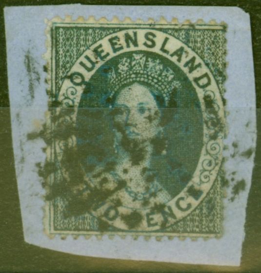 Old Postage Stamp from Queensland 1860 2d Blue SG5 Fine Used on Piece