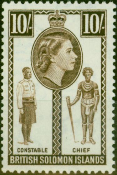 Rare Postage Stamp British Solomon Islands 1956 10s Sepia SG95 V.F MNH (2)
