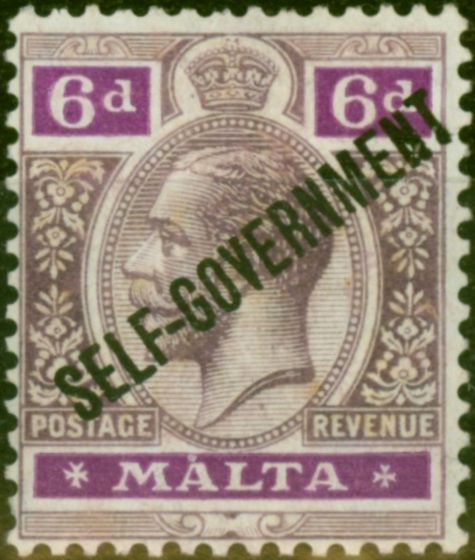 Rare Postage Stamp Malta 1922 6d Dull & Bright Purple SG119 Fine LMM