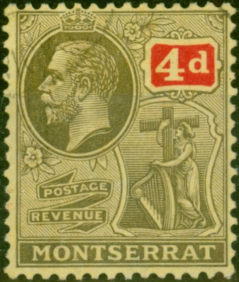 Collectible Postage Stamp Montserrat 1922 4d Grey-Black & Red-Pale Yellow SG54 Fine Used
