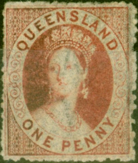 Old Postage Stamp from Queensland 1861 1d Carmine-Rose SG14 Fine Mtd Mint