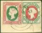 Old Postage Stamp from Heligoland 1873 1/4 Sch Rose & Green SG5 Die I & 10pf (1 1/2d) SG14 V.F.U Piece
