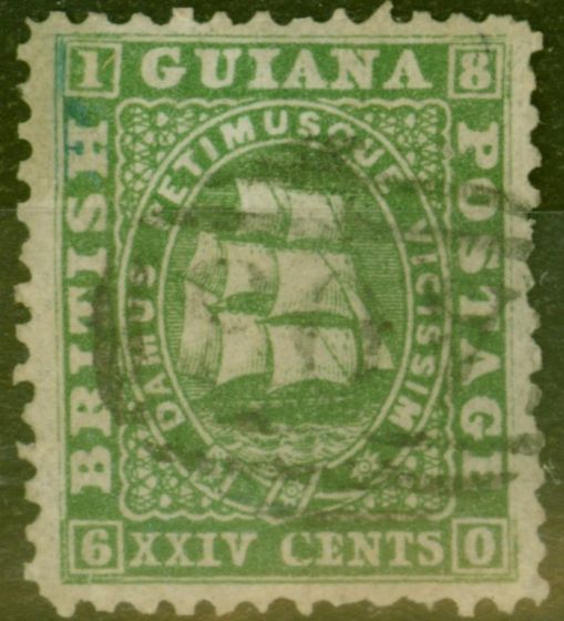 Collectible Postage Stamp from British Guiana 1862 24c Green SG50 Thin Paper Fine Used