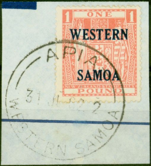 Valuable Postage Stamp Western Samoa 1955 £1 Pink SG234 V.F.U on Piece