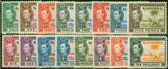 Old Postage Stamp Gambia 1938-46 Set of 16 SG150-161 Fine & Fresh LMM