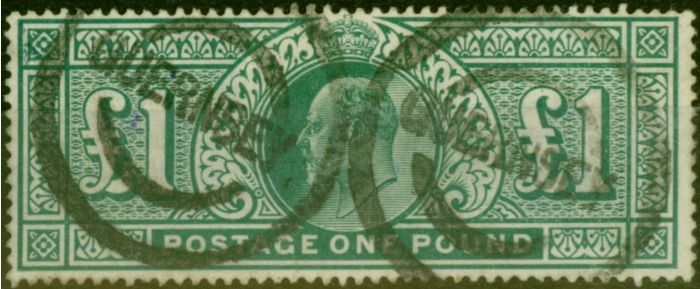 Old Postage Stamp GB 1902 £1 Dull Blue Green SG266 Fine Used Stamp