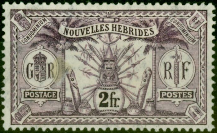 Rare Postage Stamp from New Hebrides French 1911 2F Violet SGF20 Very Fine Lightly Mtd Mint