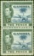 Rare Postage Stamp from Gambia 1938 2d Blue & Black SG153 V.F MNH Vertical Pair