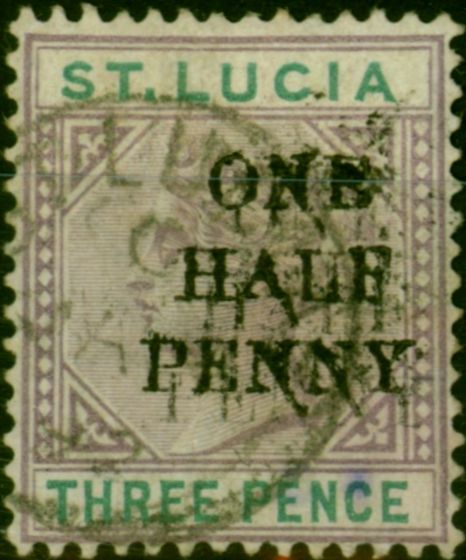 Old Postage Stamp St Lucia 1891 1/2d on Half 3d Dull Mauve & Green SG56a 'Surch Double' & SG56c 'Surch Both Sides' Fine Used Very Rare